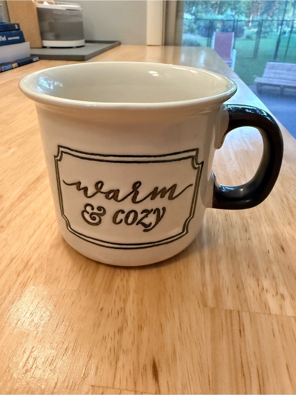 Warm & Cozy Ceramic Mug - Cream with Black Handle